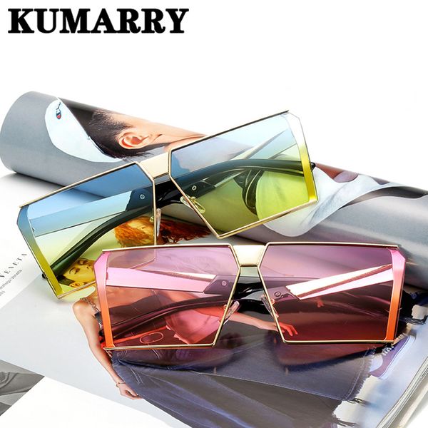 kumarry oversized square sunglasses women/men brand metal fashion sun glasses lentes/gafas de sol mujer/hombre uv400, White;black
