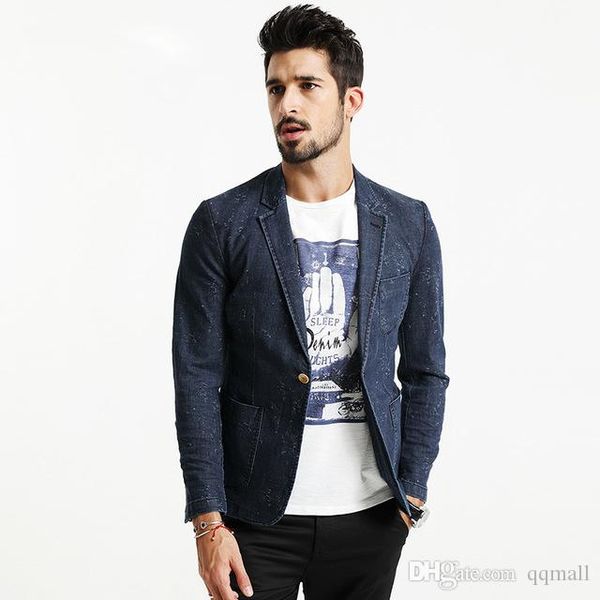 2018 autumn denim blazers men slim fit cotton dark wash white dot suits casual fashion coats brand clothing, White;black
2018 autumn denim blazers men slim fit cotton dark wash white dot suits casual fashion coats brand clothing, White;black
