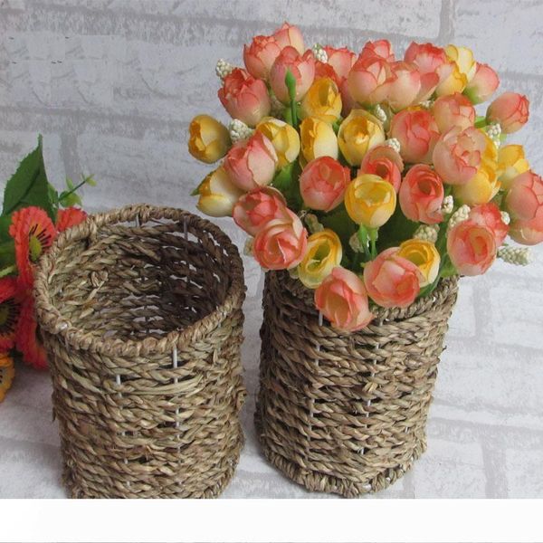 2017 ретро сельский стиль ротанговая ваза цветочная корзина ваза для хранения домашнего декора ротанговая ваза ручка подарки держатель конфе