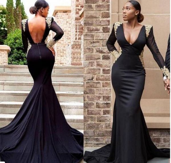 modest black gold mermaid african black girls prom dresses v neck long sleeves applique lace beaded zipper long evening formal dress pageant
modest black gold mermaid african black girls prom dresses v neck long sleeves applique lace beaded zipper long evening formal dress pageant
