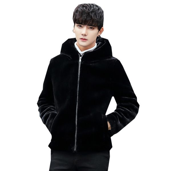 2019 new men's imitation fur trend men warm jacket male straight solid color thick cotton jacket large size loose fur coat, Black
2019 new men's imitation fur trend men warm jacket male straight solid color thick cotton jacket large size loose fur coat, Black