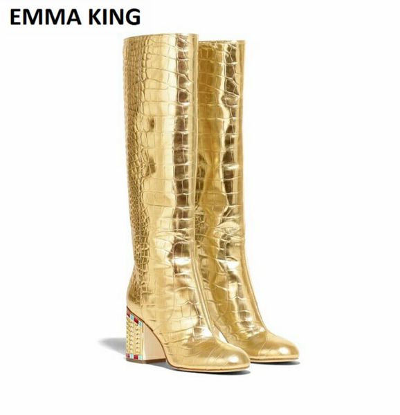 2019 new fashion woman autumn winter over the knee boots gold square high heel boots pointed toe runway for women, Black
2019 new fashion woman autumn winter over the knee boots gold square high heel boots pointed toe runway for women, Black
