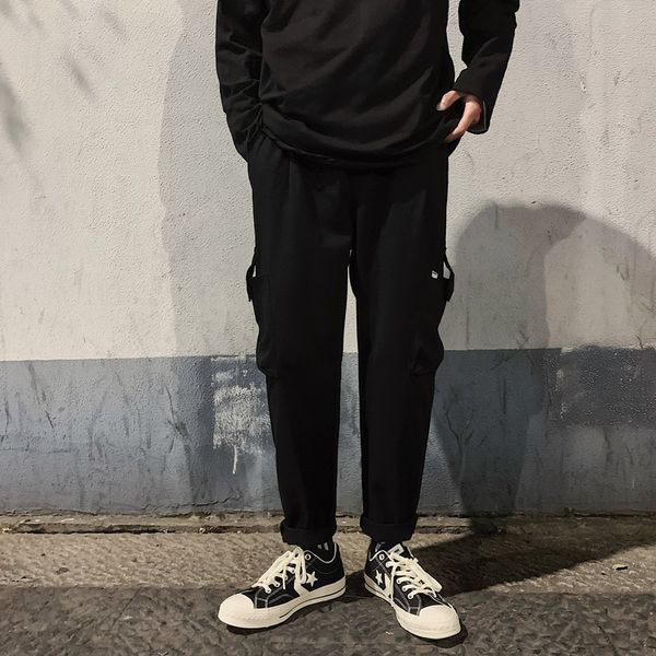 men's pants 2021 spring straight-fitting tooling male ins port style drawstring multi-pocket trousers loose, Black
men's pants 2021 spring straight-fitting tooling male ins port style drawstring multi-pocket trousers loose, Black