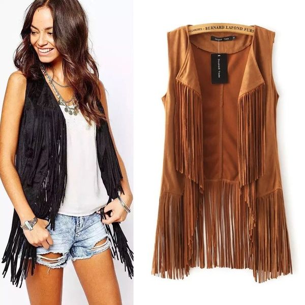 2019 autumn winter suede ethnic sleeveless tassels fringed vest cardigan black khaki retro suede leather vest women waistcoat-85, Black;white
2019 autumn winter suede ethnic sleeveless tassels fringed vest cardigan black khaki retro suede leather vest women waistcoat-85, Black;white