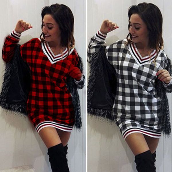 womens long sleeve v neck plaid checked casual loose t-shirt blouse mini pencil dress, Black;gray
womens long sleeve v neck plaid checked casual loose t-shirt blouse mini pencil dress, Black;gray