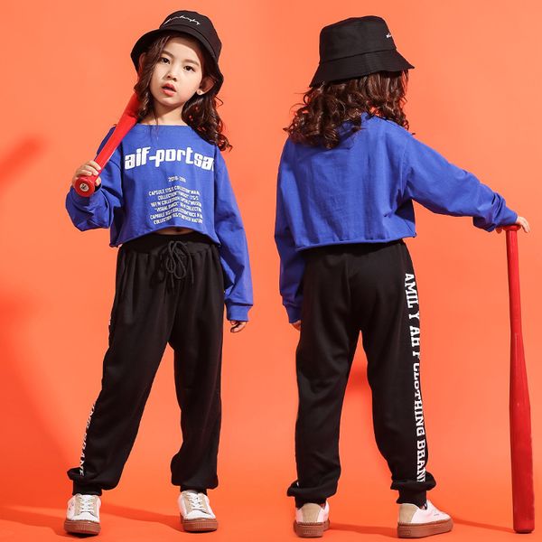 

children casual pants cropped sweatshirt shirt hip hop clothing clothes jazz dance costume for girls ballroom dancing streetwear, Black;red