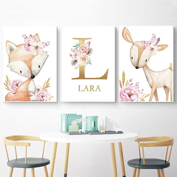 woodland animal print nursery canvas painting custom name wall art pink flowers poster nordic wall pictures baby girl room decor
woodland animal print nursery canvas painting custom name wall art pink flowers poster nordic wall pictures baby girl room decor