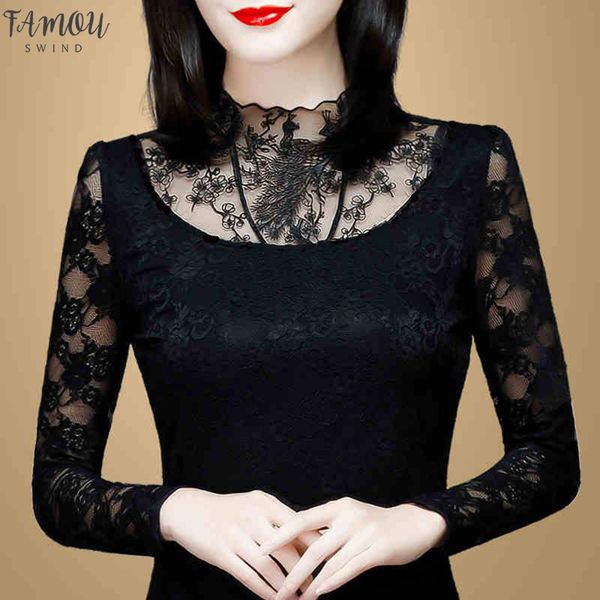 hollow out women spring autumn style lace blouses shirts casual long sleeve patchwork spliced turtleneck blusas df2600, White 
hollow out women spring autumn style lace blouses shirts casual long sleeve patchwork spliced turtleneck blusas df2600, White