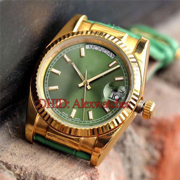 118138-l day-date luxury mens watches montre de luxe gold stainless steel case gree dial leather strap automatic watch day date watch, Slivery;brown
118138-l day-date luxury mens watches montre de luxe gold stainless steel case gree dial leather strap automatic watch day date watch, Slivery;brown