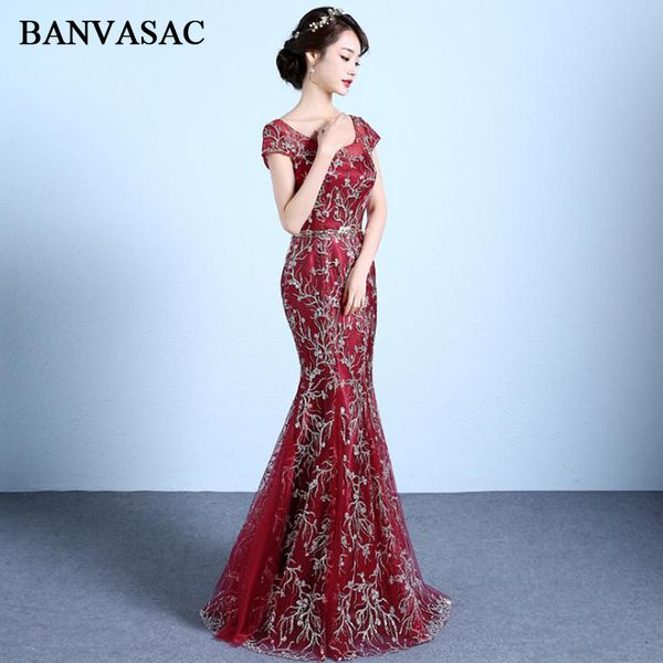 banvasac 2018 o neck lace embroidery mermaid long evening dresses vintage short sleeve sequined sash party prom gowns, White;black
banvasac 2018 o neck lace embroidery mermaid long evening dresses vintage short sleeve sequined sash party prom gowns, White;black