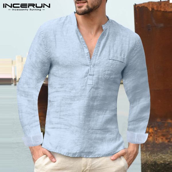incerun fashion casual men shirt stand collar breathable long sleeve solid color vintage street style brand shirts camisa 2019, White;black 
incerun fashion casual men shirt stand collar breathable long sleeve solid color vintage street style brand shirts camisa 2019, White;black