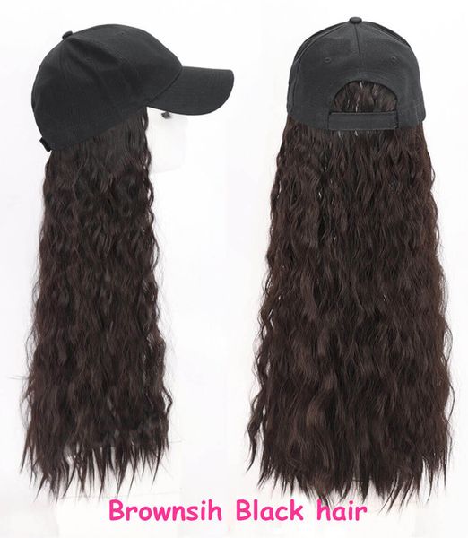 

kinky cyrly cap wigs berets hat brownish black curly hair adjustable women hats wavy hair synthetic black cap all-in-one female baseball cap