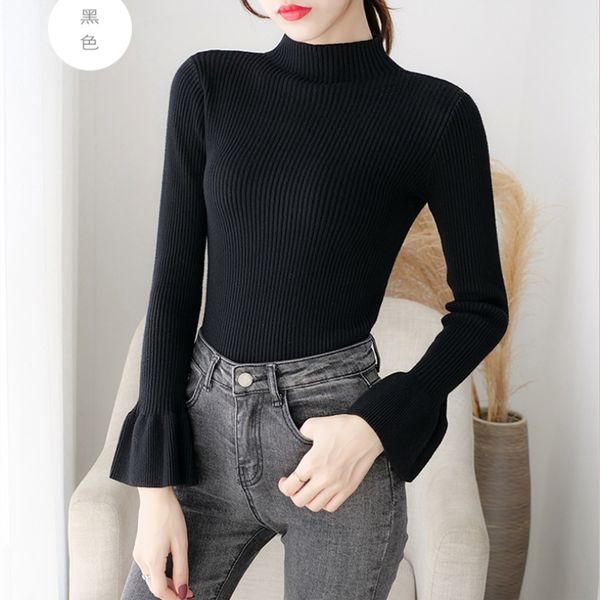 sweater women 2019 autumn winter knitted dames truien flare sleeve turtleneck solid color black ladies pullover sweaters, White;black
sweater women 2019 autumn winter knitted dames truien flare sleeve turtleneck solid color black ladies pullover sweaters, White;black