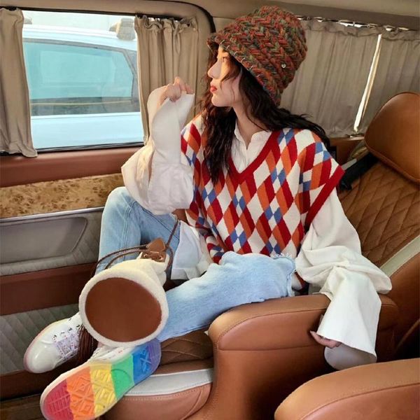 women sleeveless pullover spring 2020 korean style preppy vintage argyle plaid v neck knitted sweater vest red, Black;white
women sleeveless pullover spring 2020 korean style preppy vintage argyle plaid v neck knitted sweater vest red, Black;white