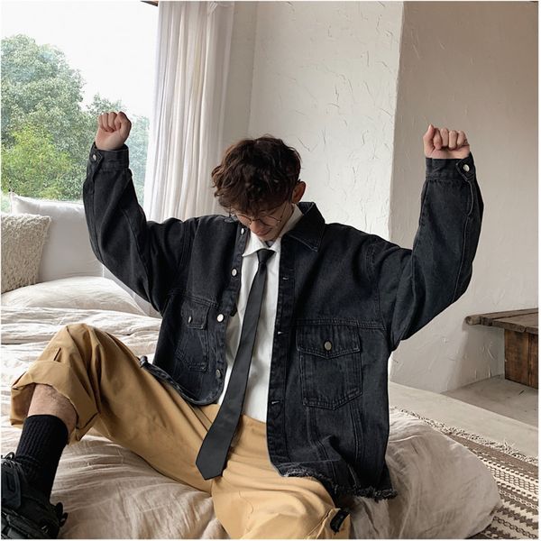 2019spring and autumn models new korean version of the loose raw edge under the feet solid color lapel denim jacket black / blue, Black;brown
2019spring and autumn models new korean version of the loose raw edge under the feet solid color lapel denim jacket black / blue, Black;brown