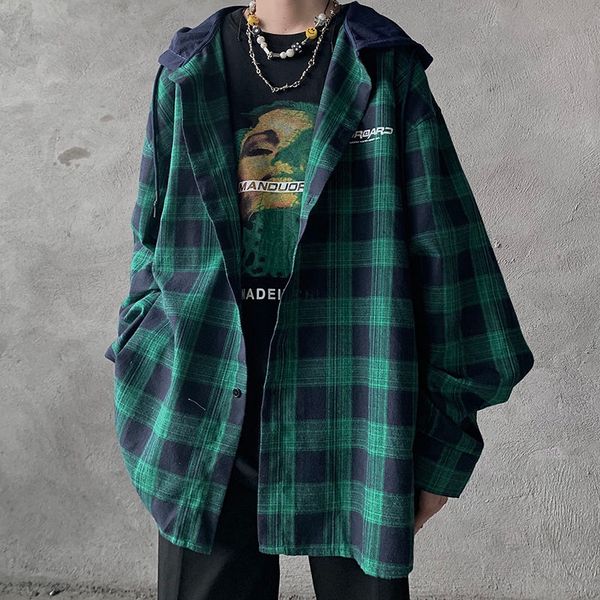 2020 spring and autumn new youth popular loose color matching plaid stitching hat long-sleeved shirt fashionable casual coat, White;black
2020 spring and autumn new youth popular loose color matching plaid stitching hat long-sleeved shirt fashionable casual coat, White;black