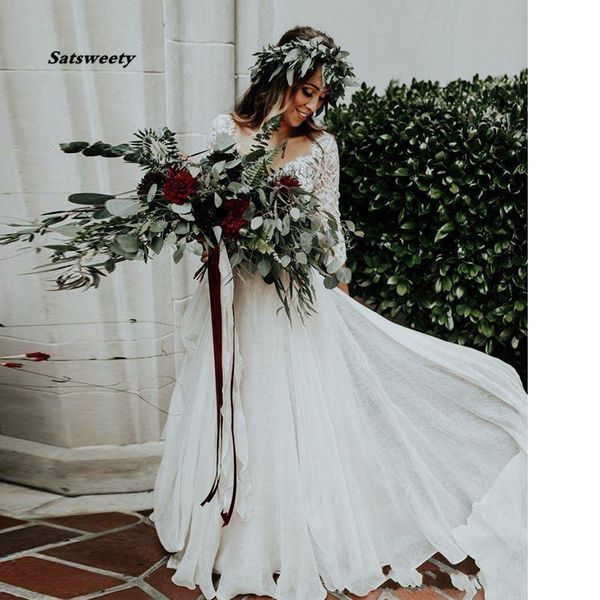 boho wedding dress long sleeves a line white ivory chiffon lace princess beach bride two pieces bridal gown
boho wedding dress long sleeves a line white ivory chiffon lace princess beach bride two pieces bridal gown