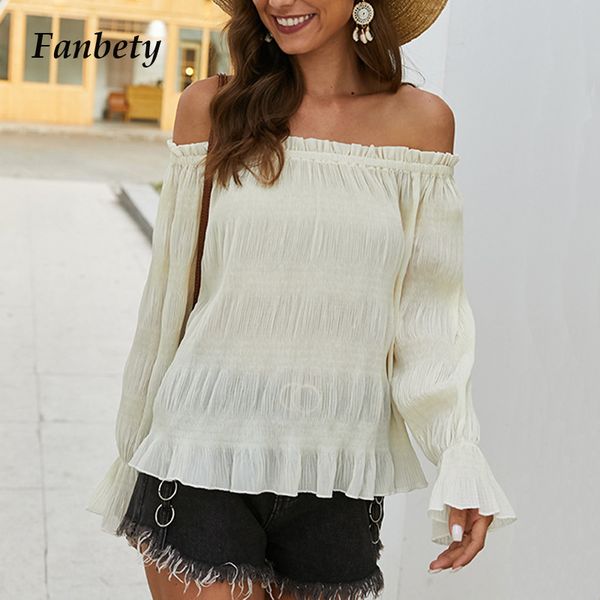 off shoulder blusas 2020 women spring summer solid pleated blouse shirt female elegant chiffon long sleeve blouse, White
off shoulder blusas 2020 women spring summer solid pleated blouse shirt female elegant chiffon long sleeve blouse, White