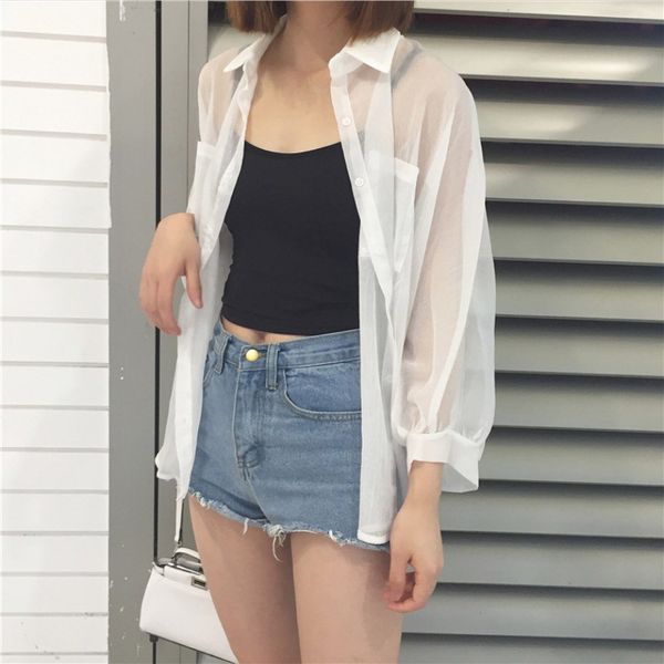 women's blouses & shirts harajuku bat sleeves long cardigan women loose chiffon shirt girls sun protection, White
women's blouses & shirts harajuku bat sleeves long cardigan women loose chiffon shirt girls sun protection, White