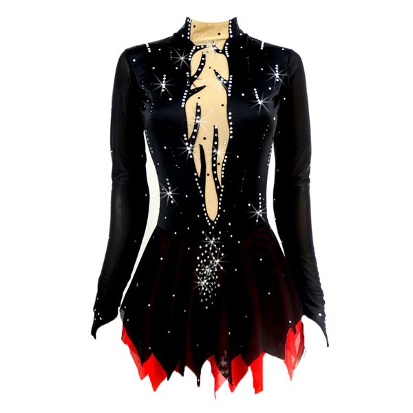 Girls Skating Dress Skirt Competition Long Sleeve Costume For Ice Figure Skate