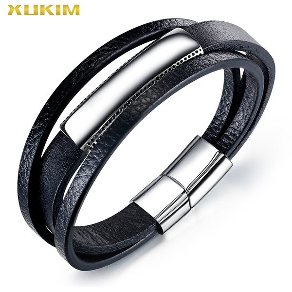 xukim jewelry multi-layer leather bracelet men fasion magnetic buckle sliver stainless steel charm bracelet kbo235 dropshopping, Black
xukim jewelry multi-layer leather bracelet men fasion magnetic buckle sliver stainless steel charm bracelet kbo235 dropshopping, Black