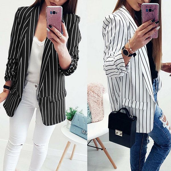 fashion formal autumn women ladies blazers coat long sleeve button striped pocket slim, White;black
fashion formal autumn women ladies blazers coat long sleeve button striped pocket slim, White;black