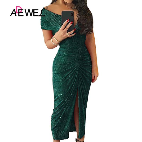 adewel green black glitter off shoulder ruched slit party dress high slit bodycon short sleeve solid maxi long party dresses, Black;gray
adewel green black glitter off shoulder ruched slit party dress high slit bodycon short sleeve solid maxi long party dresses, Black;gray