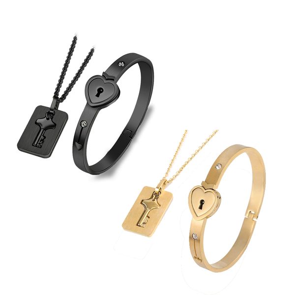 black/gold stainless steel jewelry sets heart love lock bracelet key necklace for couples set for woman zircon wedding gift, Silver
black/gold stainless steel jewelry sets heart love lock bracelet key necklace for couples set for woman zircon wedding gift, Silver