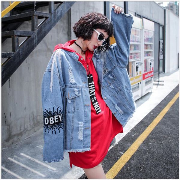 2018 spring autumn jeans coat women street hip hop embroidery beaded hole outwear loose denim jacket female g281, Black;brown
2018 spring autumn jeans coat women street hip hop embroidery beaded hole outwear loose denim jacket female g281, Black;brown