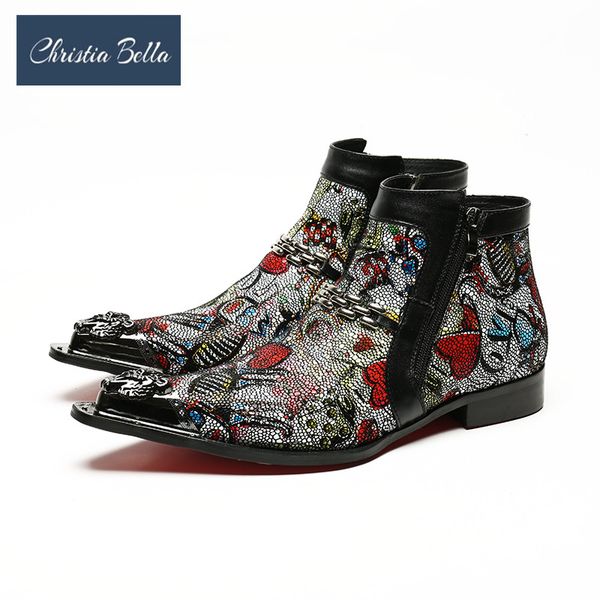 christia bella winter printing men shoes genuine leather boots new fashion metal toe boots plus size ankle crystal chain, Black
christia bella winter printing men shoes genuine leather boots new fashion metal toe boots plus size ankle crystal chain, Black