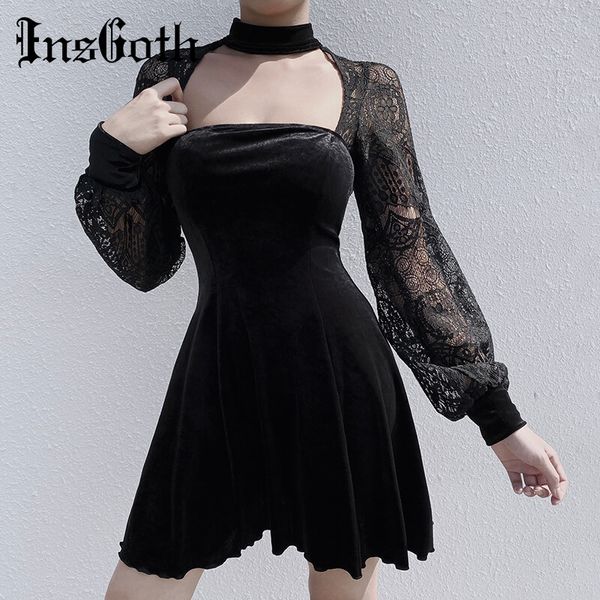 insgoth hollow out black mini dress gothic streetwear patchwork dresses women party nigh elegant long sleeve vintage dress, Black;gray 
insgoth hollow out black mini dress gothic streetwear patchwork dresses women party nigh elegant long sleeve vintage dress, Black;gray