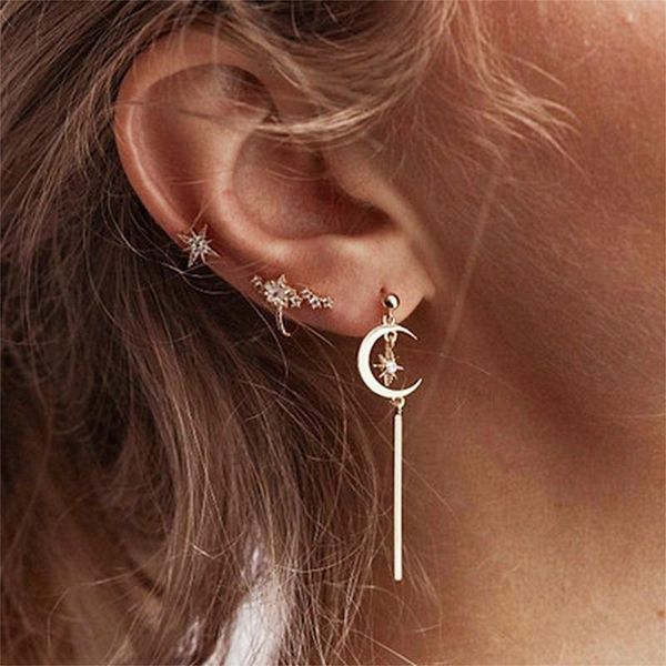 en trendy wind stars moon crystal metal earrings set for women geometric female bohemian earring jewelry, Golden;silver
en trendy wind stars moon crystal metal earrings set for women geometric female bohemian earring jewelry, Golden;silver