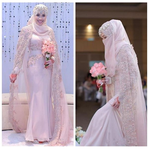 2019 formal long watteau muslim arabic mermaid chiffon wedding dresses high neck long bridal gowns with sash beaded pearls vestido de mariee, White
2019 formal long watteau muslim arabic mermaid chiffon wedding dresses high neck long bridal gowns with sash beaded pearls vestido de mariee, White