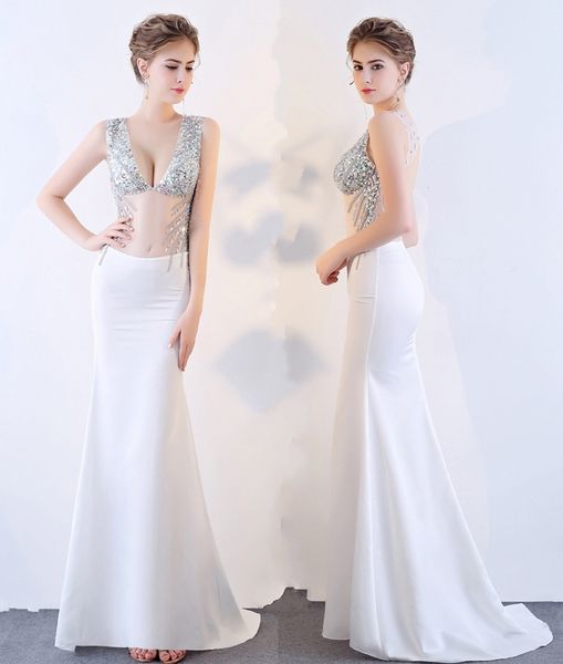 elegant girls dresses v neck with bling beading see through mermaid long party formal white evening dresses for women prom dresses, Black;red
elegant girls dresses v neck with bling beading see through mermaid long party formal white evening dresses for women prom dresses, Black;red
