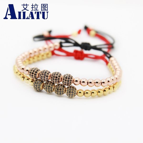 ailatu fashion gift jewelry 6mm cz beads braiding bracelet for men and women, Golden;silver