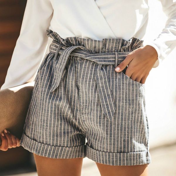 fashion women summer casual shorts high waist striped short, White;black
