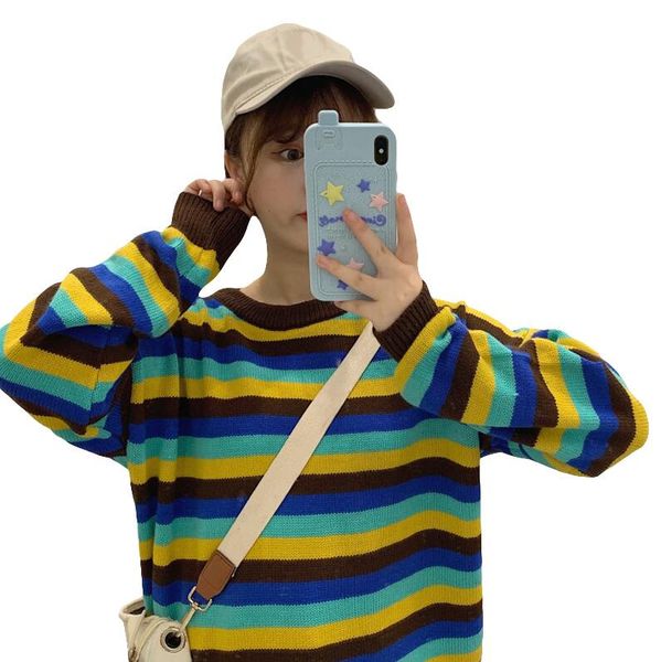 new women's colorblock striped round neck long sleeve round neck sweater, White;black
new women's colorblock striped round neck long sleeve round neck sweater, White;black