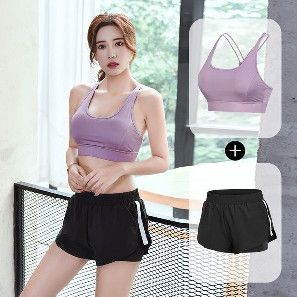 fitness running yoga suit women's sports mesh quick drying shorts shockproof gathered bra two piece set large size, Gray
fitness running yoga suit women's sports mesh quick drying shorts shockproof gathered bra two piece set large size, Gray