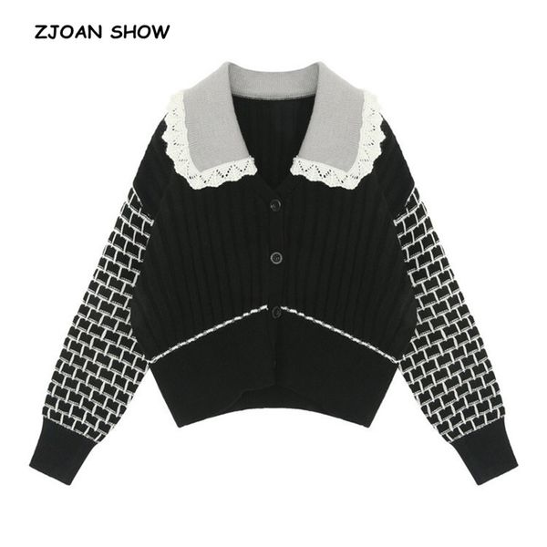 2019 spring korea retro lace peter pan collar single breasted sweater splice plaid sleeve cardigan knitwear jumper kleding femme, White
2019 spring korea retro lace peter pan collar single breasted sweater splice plaid sleeve cardigan knitwear jumper kleding femme, White