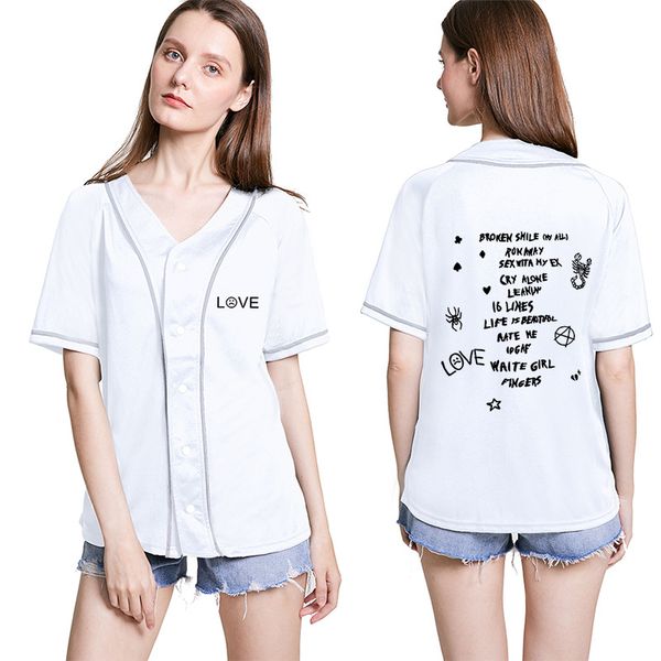 women's t-shirt 2021 lil peep trend baseball shirt uniform button cardigan short sleeve loose black white sport tee
women's t-shirt 2021 lil peep trend baseball shirt uniform button cardigan short sleeve loose black white sport tee