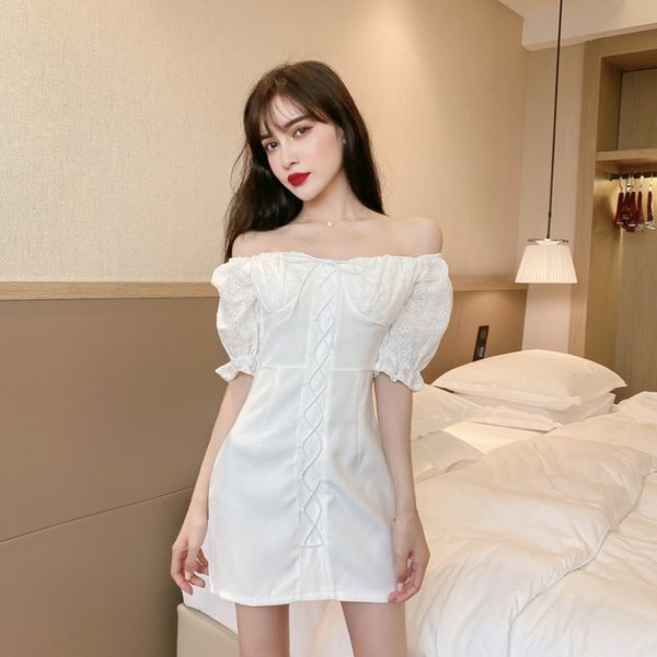 white skirt female 2020 summer new elegant slim off-shoulder bag hip small dress, White;black
white skirt female 2020 summer new elegant slim off-shoulder bag hip small dress, White;black