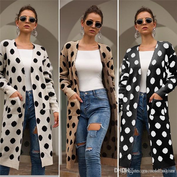 women designer polka dot jackets spring autumn designer female v neck coat casual long sleeve ladies clothing with pocket, Black;brown
women designer polka dot jackets spring autumn designer female v neck coat casual long sleeve ladies clothing with pocket, Black;brown