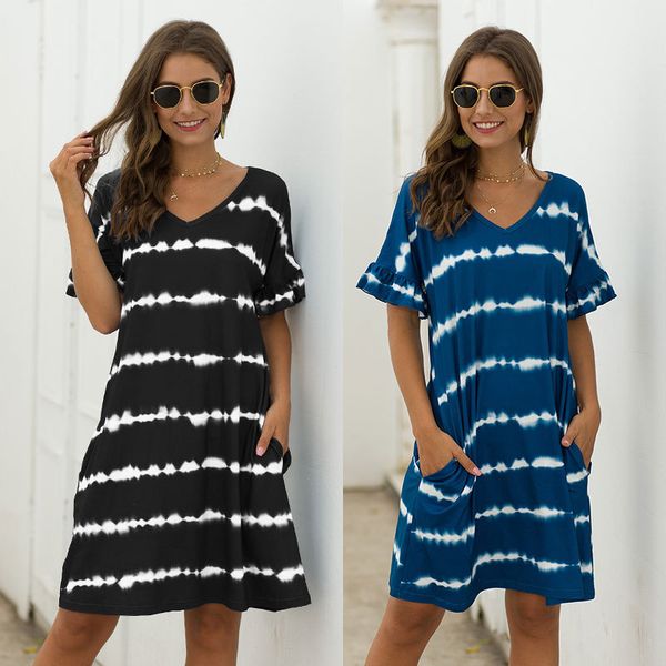 women's short sleeve casual striped tie dye print mini dress v neck loose t-shirt swing tunic dress with pockets, Black;gray
women's short sleeve casual striped tie dye print mini dress v neck loose t-shirt swing tunic dress with pockets, Black;gray