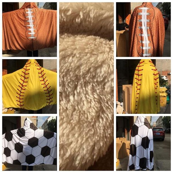 150*200cm blanket hooded blankets sports baseball softball football pattern fleece throw wearable blankets cloak 4 design kka6092
