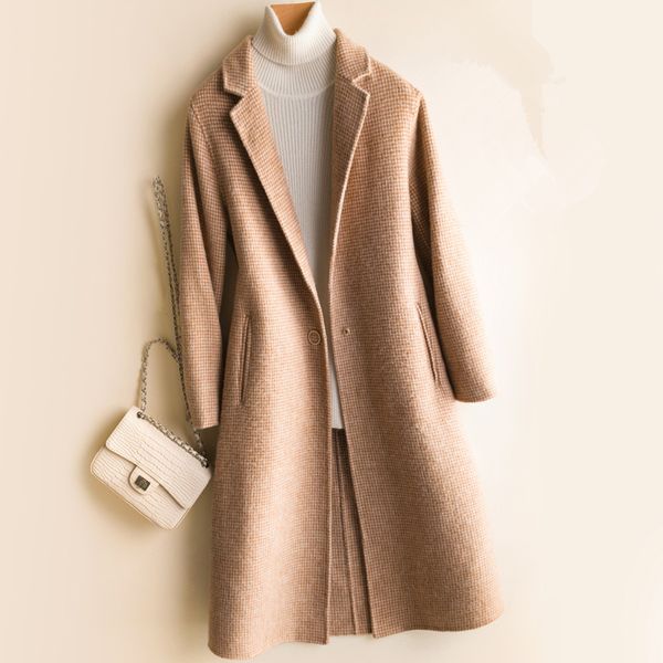 women's wool & blends autumn fashion long 100% coat women houndstooth double sided cashmere pure jacket female slim outerwear, Black
women's wool & blends autumn fashion long 100% coat women houndstooth double sided cashmere pure jacket female slim outerwear, Black