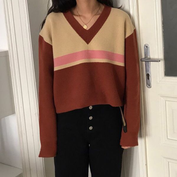 new style korean style women sweater striped v neck knitted pullover all-match loose women winter jumper, White;black
new style korean style women sweater striped v neck knitted pullover all-match loose women winter jumper, White;black