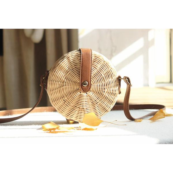 20x20cm round rattan bag female straw bag beach travel holiday a5437
