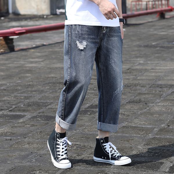 men's jeans long pants new fashion 2019 summer autumn casual fold straight ankle length loose hole streetwear jeans men trousers, Blue
men's jeans long pants new fashion 2019 summer autumn casual fold straight ankle length loose hole streetwear jeans men trousers, Blue