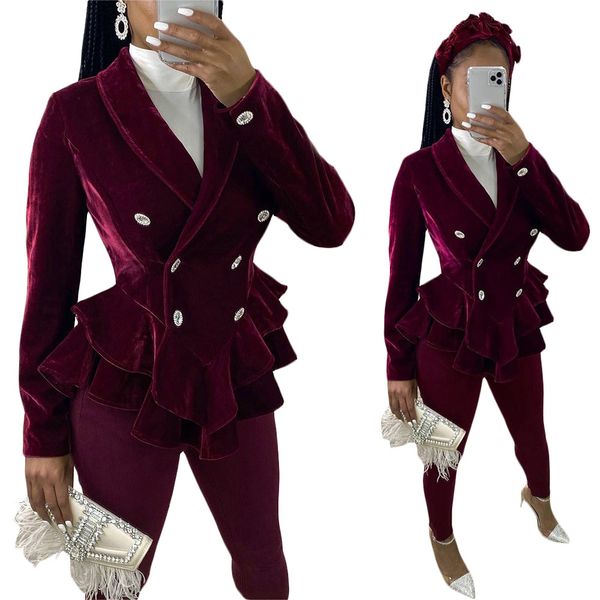 burgundy velvet women short coats ruffles tiered bottom double-breasted long sleeves v neck fashion lady jackets real ps, Black
burgundy velvet women short coats ruffles tiered bottom double-breasted long sleeves v neck fashion lady jackets real ps, Black
