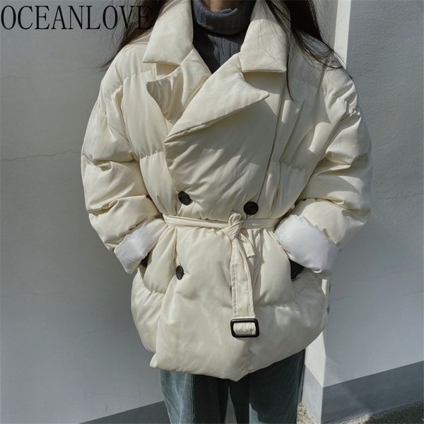 oceanlove women jacket solid double breasted warm coat stand collar sashes lace up parkas korean fashion outwear thick 13344, Black
oceanlove women jacket solid double breasted warm coat stand collar sashes lace up parkas korean fashion outwear thick 13344, Black